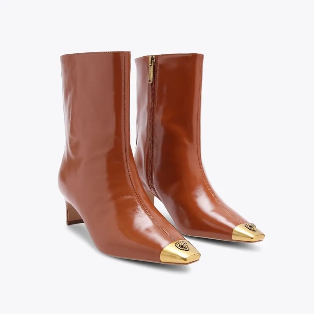 Kurt Geiger London Regent Cap-Toe Brown Patent Leather Ankle Boots Size 37/ 7 US